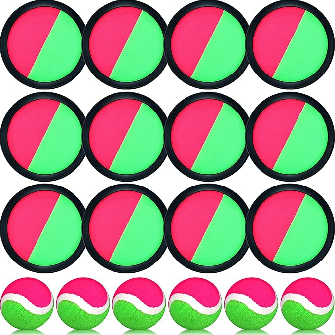 Charniol Kids Toys Toss and Catch Game Set 12 Paddles 6 Balls Beach Game Outdoor Ball Sports Games Toss and Catch Ball Set with Paddles Ball Nylon Catch Toys for Kids Adults