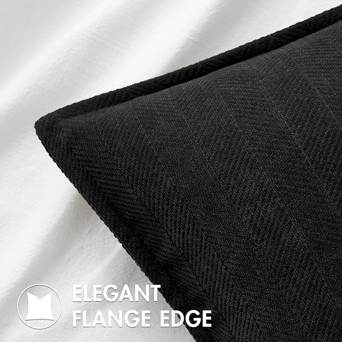 MIULEE Pack of 2 Black Decorative Chenille Pillow Covers 20x20 Inch | Soft Couch Throw Pillows,Farmhouse Cushion Covers with Elegant Design for Sofa,Bedroom,Living Room,Spring Home Decor