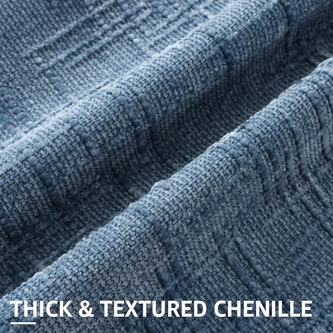 decorUhome Textured Chenille Throw Pillow Covers 26x26 Set of 2 Blue | Fall Modern Farmhouse Soft Cozy Slubby Couch Pillow Cases Boho Decorative Pillow Cases for Bed Sofa Living Room Home Decor