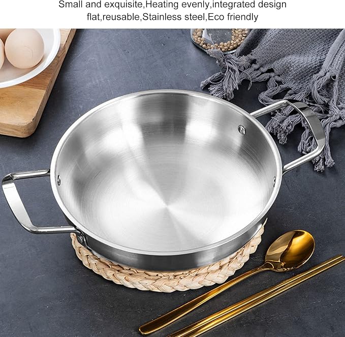 Ramen Pot, Binaural Korean Ramen Pot, Heating Evenly Noodle Pot, Stainless Steel Noodle Pot, Silver Ramen Cooker, Reusable Ramen Pot for Spaghetti Soup Porridge Noodle Seafood(26cm)