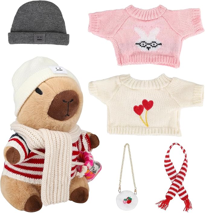 Capybara Plush with 10 Pcs Clothes & Accessories,Christmas Stuffed Animals, 10.2 in Cute Capybara Plush Toys,Birthday Gifts&Dress Up Cute Plushies for Boys/Girls (Daily)