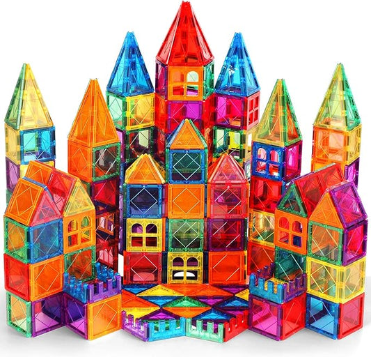 100PCS Magnetic Tiles Kids Toys - Magnetic Building Blocks STEM Magnet Building Set Preschool Learning Magnet Toys for Kids Ages 3-5 4-8, Sensory Montessori Toy for Toddlers 3+ Year Old