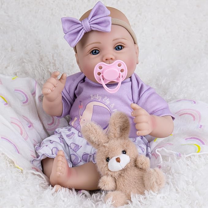 Milidool Lifelike Reborn Baby Dolls Girl - Realistic 18-Inch Newborn Baby Doll, Nice Gift for Kids Age 3+, Parents-to-be, Grandparents,Purple Clothes