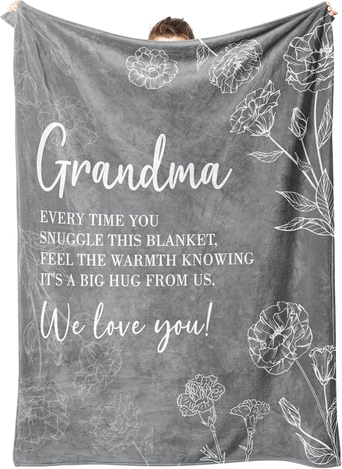 GiltGlimmer Grandma Gifts, Grandma Floral Blanket 80" x 60", Grey | Birthday Gifts for Grandma from Grandkids, to My Grandmother Soft Flannel Throw Blanket for Christmas Mothers Day