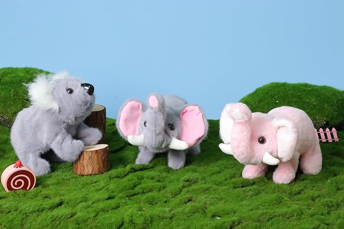 Hopearl Walking Elephant Interactive Crawling Elephish Electronic Plush Toy Animated Gifts for Toddlers Birthday, Pink, 8''