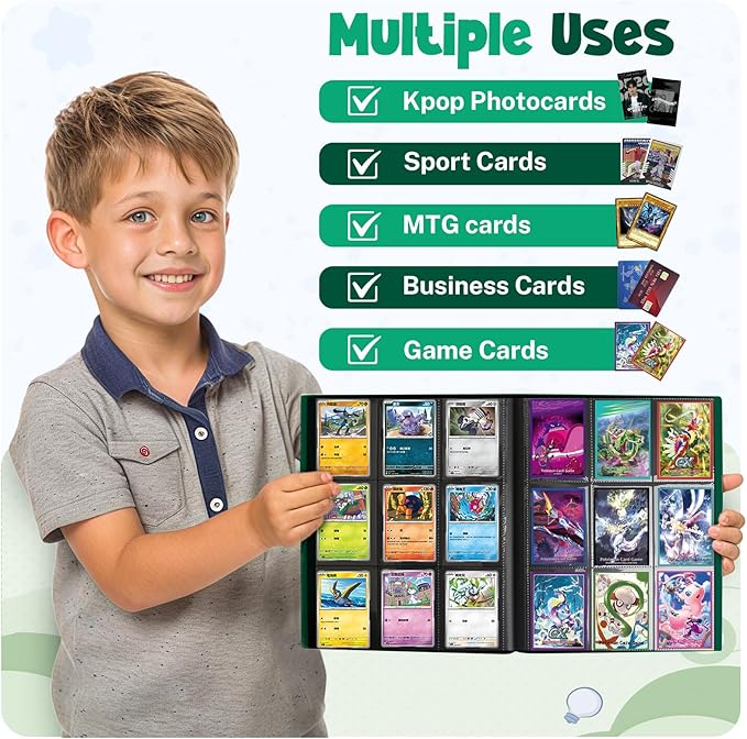 Card Binder, 9 Pocket Trading Card Album Folder,20 Pages, 360 Card Capacity Sports Card Binder, Premium Card Binders Compatible with MTG, TCG, Baseball Cards (Green)