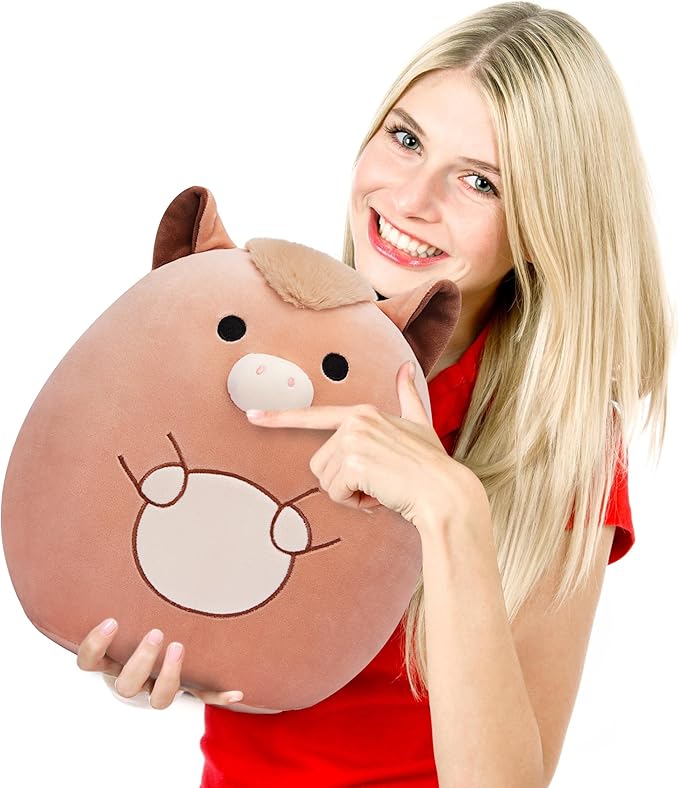 Original 12-inch Horse Plush Pillow Stuffed Animal Toy,Big Size Soft Cute Fat Cuddle Huggable Plushie,Gift for Kids