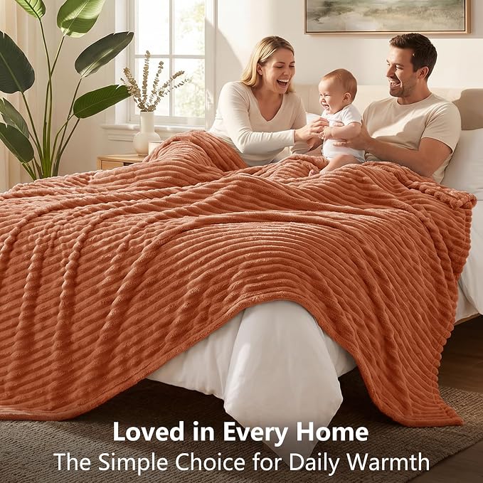 Burnt Orange Twin Blanket for Bed & Couch, 60 x 80 Inch | 300GSM Ribbed Fleece Blanket, Soft, Cozy & Lightweight, OEKO-TEX Certified, All-Season Use for Travel, Dorm & Home Decor