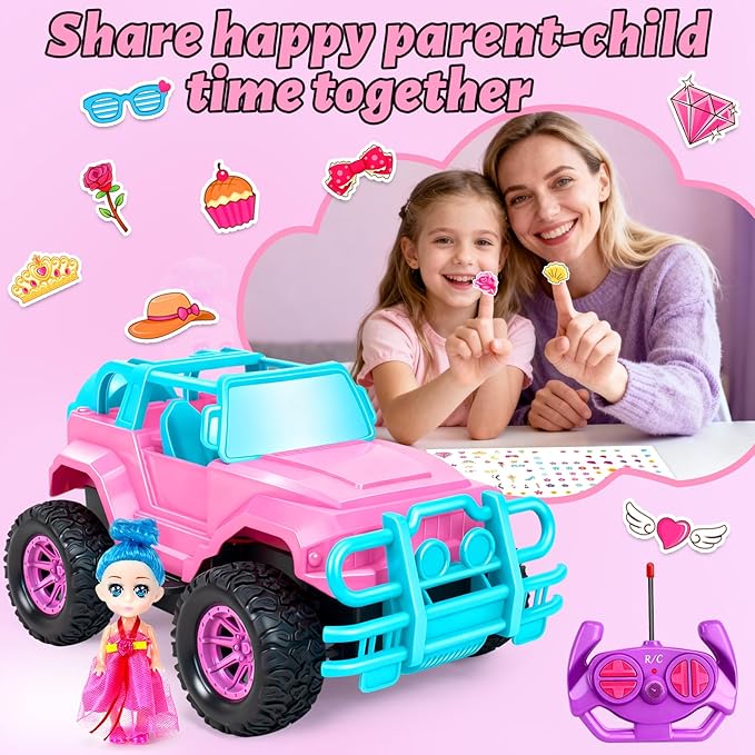 Ynybusi Remote Control Car RC Truck with DIY Stickers and Doll, 1:20 Scale Remote Control Monster Truck, 2.4Ghz LED Light Off-Road Racing Cars, for Kids Boys Girls 6 7 8 9 10 Years Old