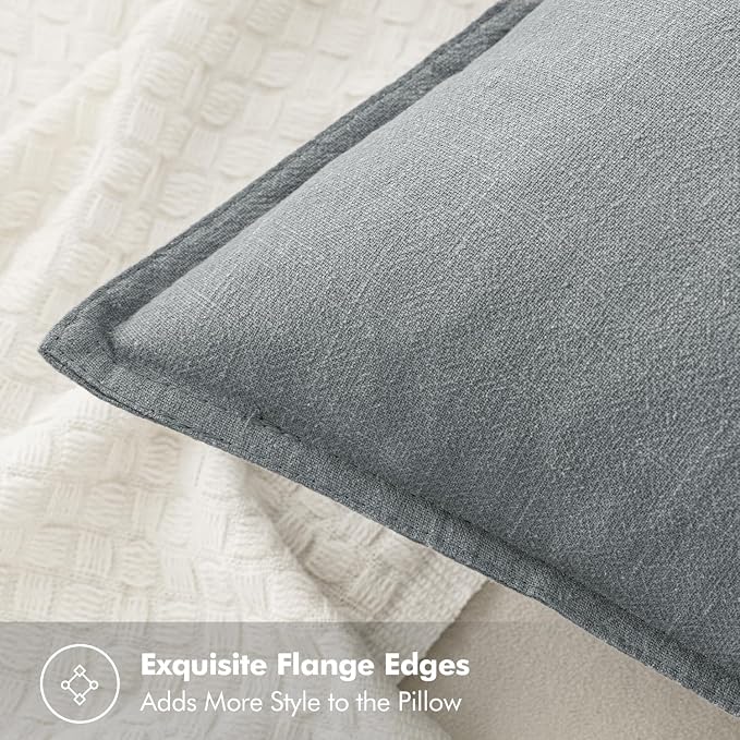 MIULEE Decorative Linen Pillow Covers 18x18 Inch Gray | Boho Farmhouse Neutral Couch Throw Pillows for Bed, Pack of 2 Accent Modern Pillowcases, Sofa Livingroom Home Decor