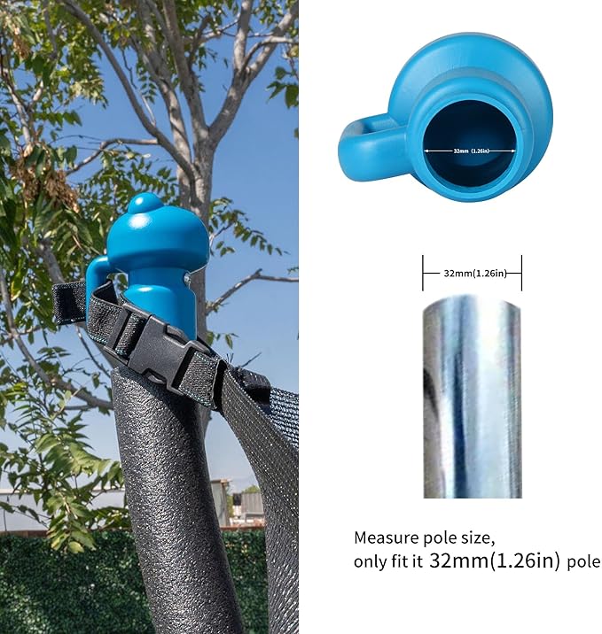 1.26" Diameter Trampoline Enclosure Pole Cap for Net Hook, 6 Pieces, Blue, Only Fit in 32mm(1.26in) Diameter Trampoline Pole