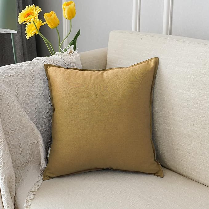 Jeanerlor Solid Cotton Linen Decoration 18"x18" Throw Pillow Cushion Case Special Pillow Cover Delicate Decorative Pillowcase for Couch/Bed/Chair,(45 x 45cm), Earth Yellow