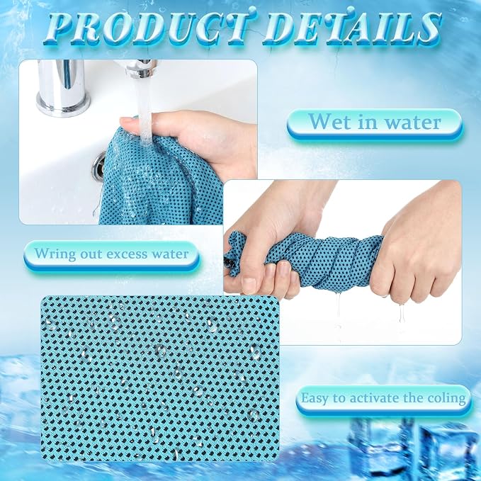 Honoson 10 Pcs Cooling Towels for Neck and Face, 47"x12" Sports Breathable Ice Towels Microfiber Chilly Sweat Rags with Portable Bottle for Gym Golf Athletes Yoga Workout Hot Weather (Light Blue)