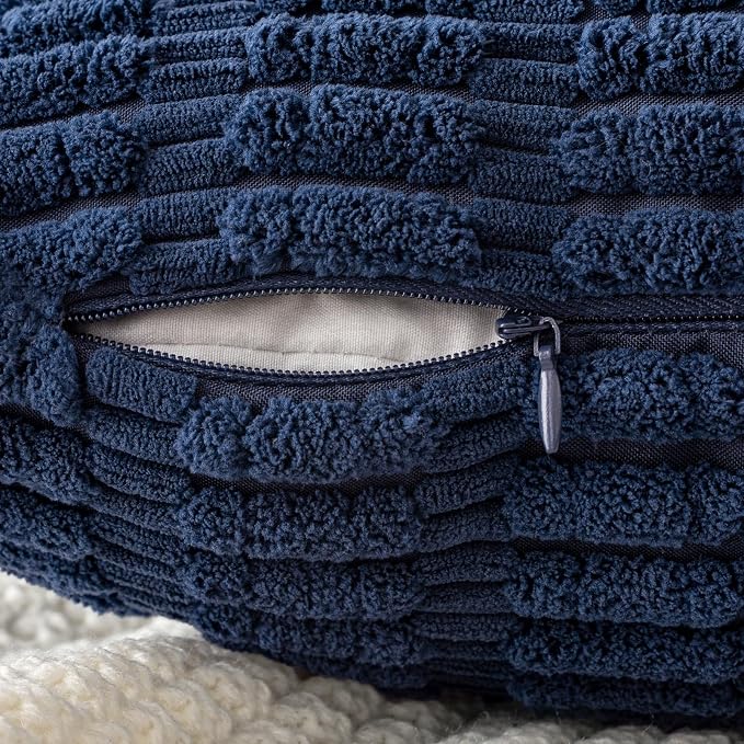 MIULEE Euro Sham Decorative Throw Pillow Covers 26x26 Navy Blue Pack of 2 | Soft Corduroy Boho Striped Pillow Covers Modern Farmhouse Coastal Home Decor For Sofa Living Room Couch Bed