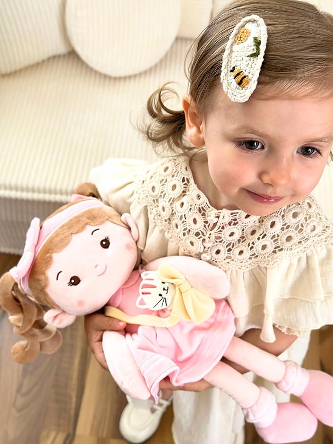 LeyaDoll Soft Baby Doll Toys (16''), My First Baby Rag Doll for 1 Year-Old Girl Birthday Gift, Christmas Plush Toys Gift for Toddler Kids Infants-Daydream-Mia-and-Her-Pet-Cat