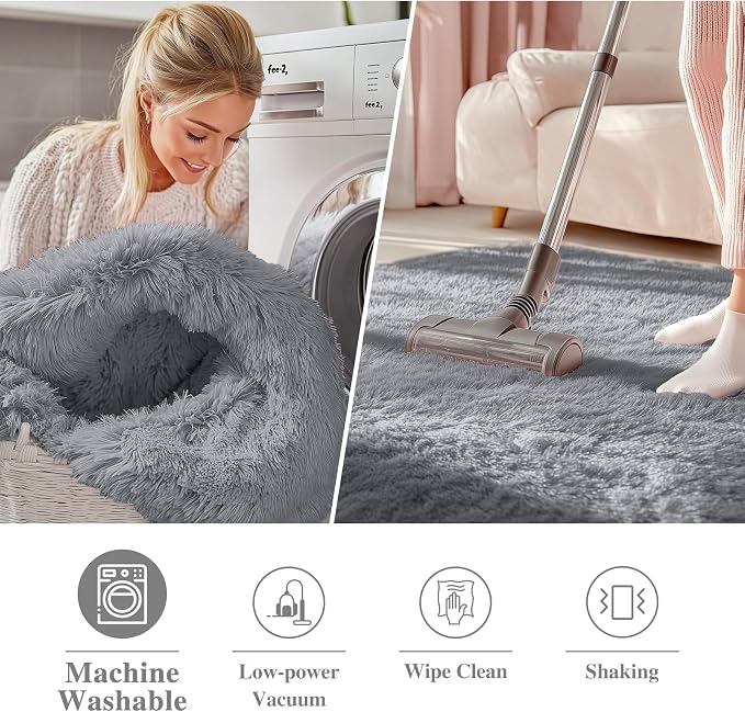 OLANLY Light Grey Round Rugs for Bedroom - Machine Washable, 7 ft Circle Area Rugs for Living Room, Soft and Fluffy Shaggy Carpet for Teen Girls and Boys, Nursery Rooms, Dorms, Home Decor Aesthetic