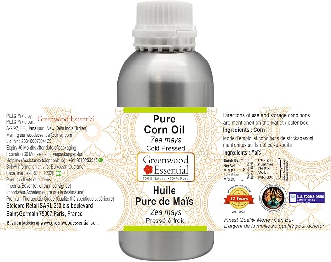 Greenwood Essential Pure Corn Oil (Zea mays) Cold Pressed 300ml (10 oz)