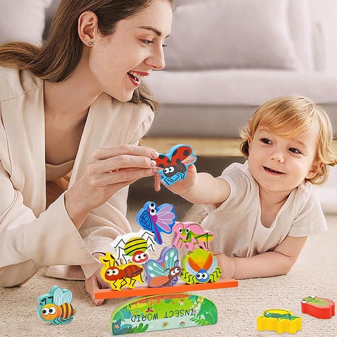 Vileafy Montessori Wooden Insect Toys for Kids Ages 3-5 – Bug Learning Blocks for Storytelling, Pretend Play & STEM Stacking – Educational Toy & Quiet Activities for Boys and Girls