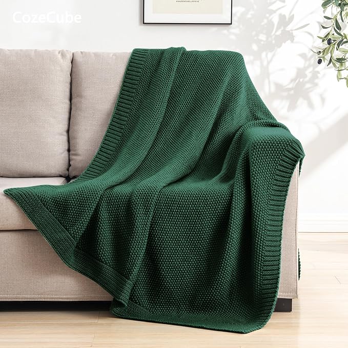 CozeCube Christmas Green Seed Stitch Throw Blanket 60"x80", Farmhouse Decor | Blanket for Couch, Soft Cozy Cable Knit Throw for Bed Sofa Living Room, Lightweight Warm Decorative Christmas Blanket
