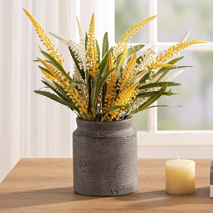 Ceramic Flower Vase 7.5 inch Farmhouse Rustic Vase for Home Decor Handcrafted Pottery Terracotta Vases for Dining Table Decor Fireplace Living Room Bathroom Wedding Centerpiece (M-Dark Gray)