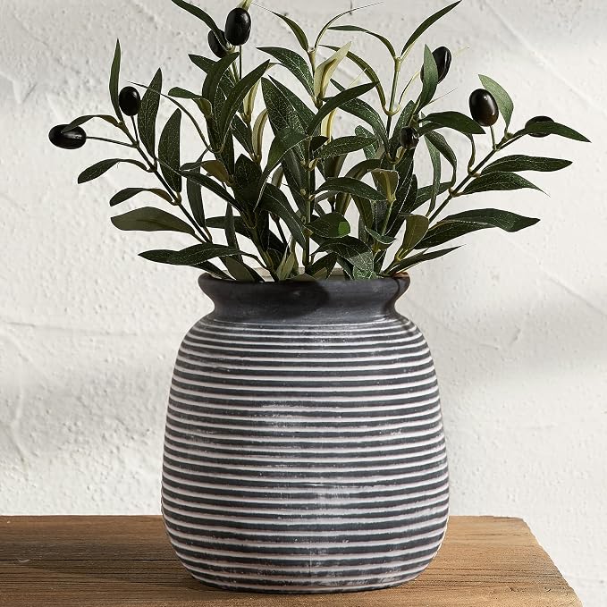 Ceramic Rustic Vase,7.48" Flowers Pottery Vases Home Decor Round Wide-Mouth Farmhouse Decorative Vase for Flowers Pampas for Table Living Room Entryway Mantel Shelf Kitchen Bathroom Bedroom
