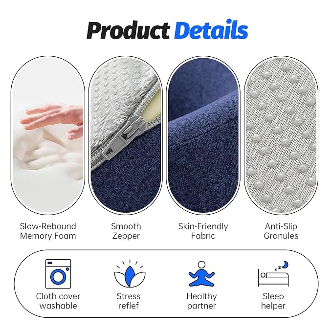 xiaomubiao Face Down Pillows for Massage Table, Massage Headrest for Bed, Face Pillow for Stomach Sleeping, BBL Pillow After Surgery Post Eye Surgery & Vitrectomy Recovery, Removable Cover Navy Blue