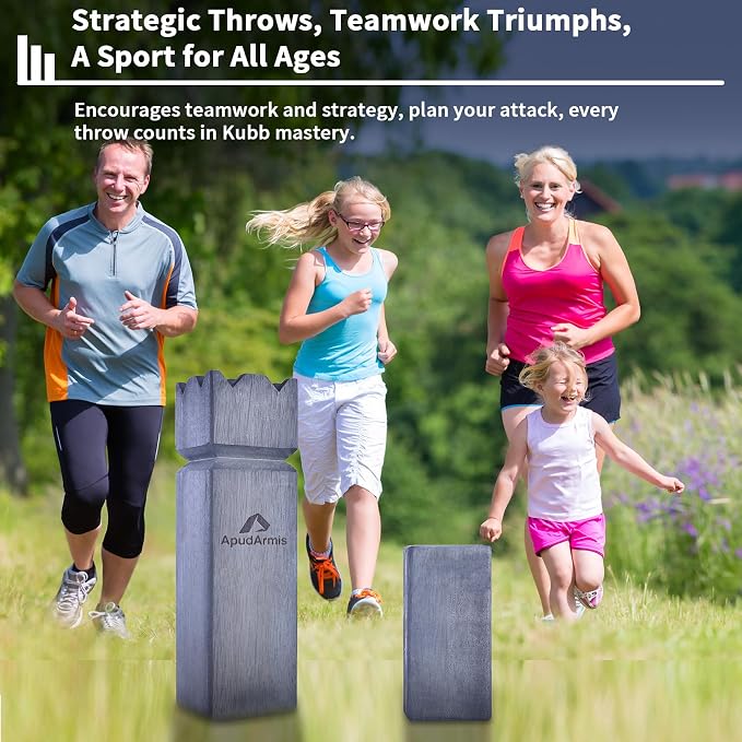 ApudArmis Kubb Yard Game Set, Viking Chess Outdoor Clash Toss Yard Game with Carrying Case - Rubber Wooden Backyard Lawn Games Set for Teenagers Adults Family