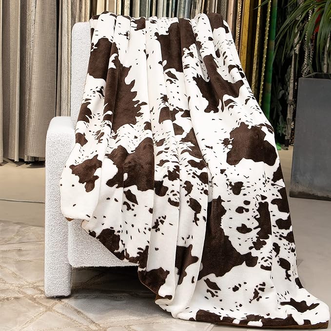 Fleece Throw Blanket for Bed Couch, Cozy Gifts for Women Men Girls Boys, Brown White Soft Plush Lightweight Warm Throw Blanket for All Seasons Farmhouse Decor (50"x60")