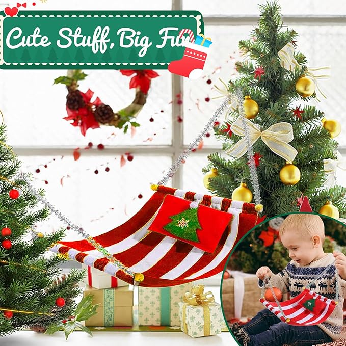 9PCS Christmas Doll Clothes Accessories Set Including Christmas Sleeping Bag Bathrobe Scarf Glasses Pillow Boots Sweater Eyepatch Hammock, Christmas Outfits for Doll Decor, Gift for Kids Boys Girls