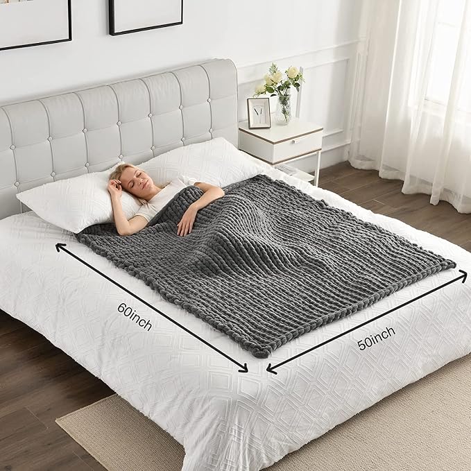 Maetoow Tighter Version Chenille Chunky Knit Blanket Throw,60×80,Dark Grey