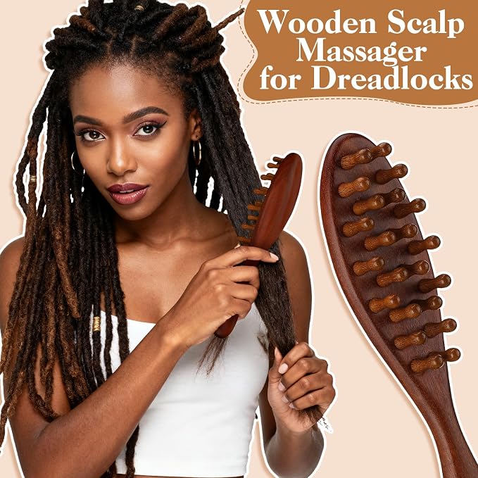 ProSuites 3 Pack Wooden Scalp Massager Tool Loc Combs,Long Handle Head Massage Scalp Loc Brush for Dreads,Multifunctional Hair Massager Tool for Men & Women