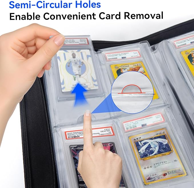 Graded Card Binder, Holds 40 PSA Slabs, 4 Pocket Slab Binder for PSA CGC CSG Slabs, Premium Ringless Zipper Card Collection Album,gray-black