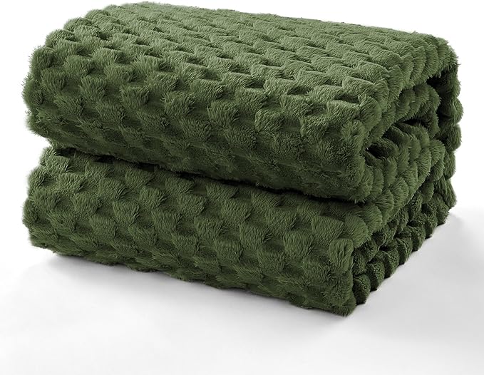 EXQ Home Gentle Soft Fleece Throw Blanket – Cozy Lightweight 3D Imitation Turtle Shell Jacquard Blanket for Couch Bed – All-Season Warm Fuzzy Flannel Blanket for Women Mom Gifts(50"x60",Olive Green)