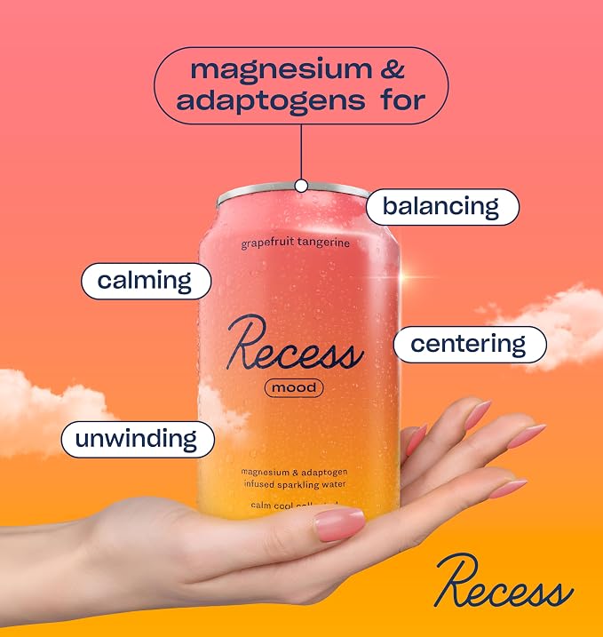 Recess Mood Magnesium & Adaptogen Drink, Relaxation Beverage, 12 ounce (Grapefruit Tangerine, 12 pack)