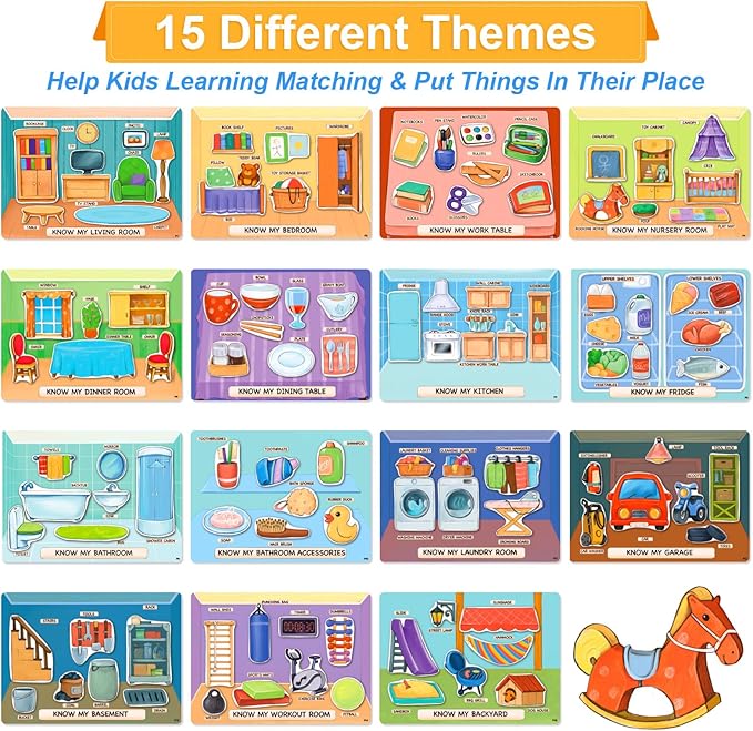Reusable Sticker Books for Toddlers 2-4 Years Pre-Assembled, Home Scenes Educational Toys, Montessori Inspired, Easy Travel, Reusable Sticker, Toy for 2-3 Year Old Girls Boys