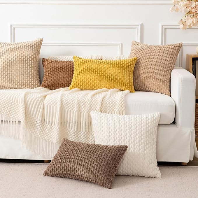 Kevin Textile Soft Corduroy 14"x22" Pillow Cover 1 Pack, Mustard Yellow | Boho Stripe Plush Corduroy Decorative Oblong Cushion Cover Modern Farmhouse Home Decor for Sofa Couch Bed Chair