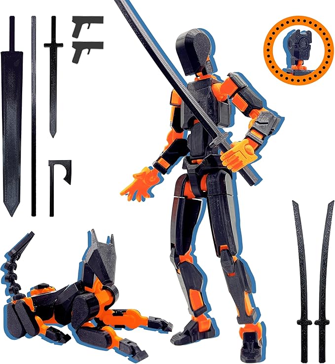 T13 Action Figure Set (Assembly Completed),Dummy 13,Titan 13 Action Figures,3D Printed Toys Multi-Jointed Movable (Black/Orange)