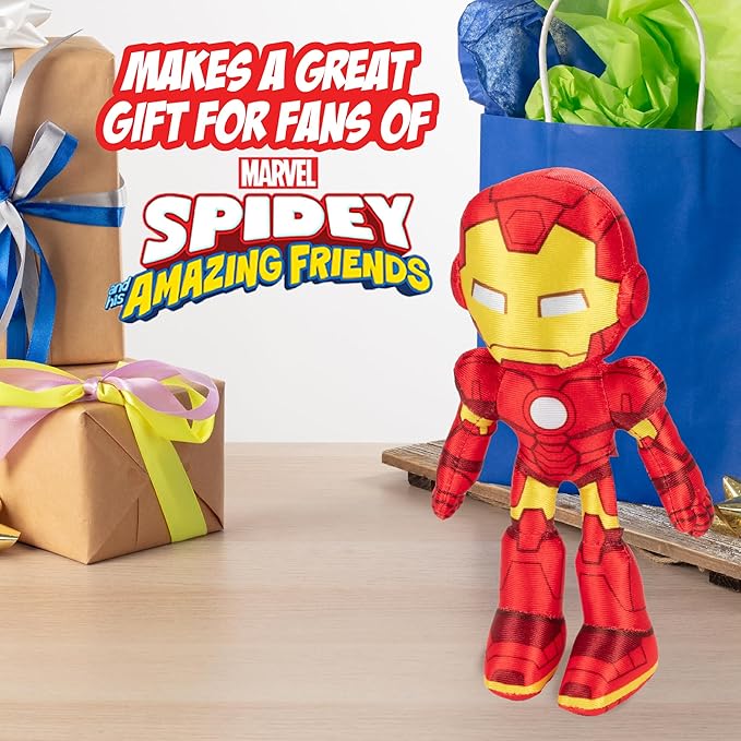 Marvel Spidey and His Amazing Friends 8" Iron Man Plush - Spider-Man Stuffed Animal Toy Figure - Officially Licensed - Spider-Verse Easter Basket Stuffer Gift for Kids, Boys, Girls