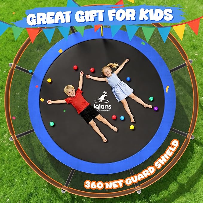 JELENS Trampoline 8FT 10FT 12FT 14FT 15FT 16FT, Recreational Trampolines with Enclosure Net, Outdoor Anti-Rust Trampolines for Kids and Adults, ASTM Approved