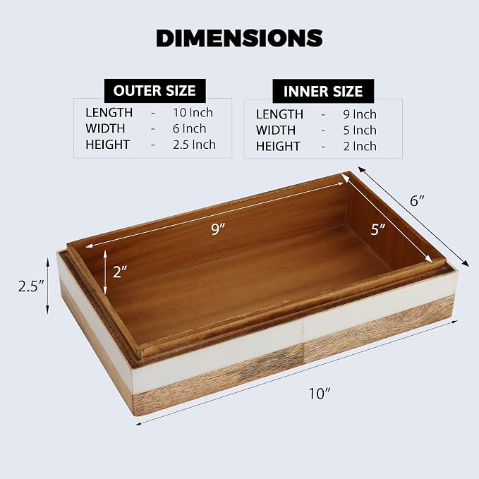 Handicrafts Home White Decorative Storage Box with Lid Wooden Storage Organizer Box Multi Purpose Storage Box for Coffee Table Desk Shelf Decor – Resin Inlay Patisserie Adorn Collection- 10x6x2.5