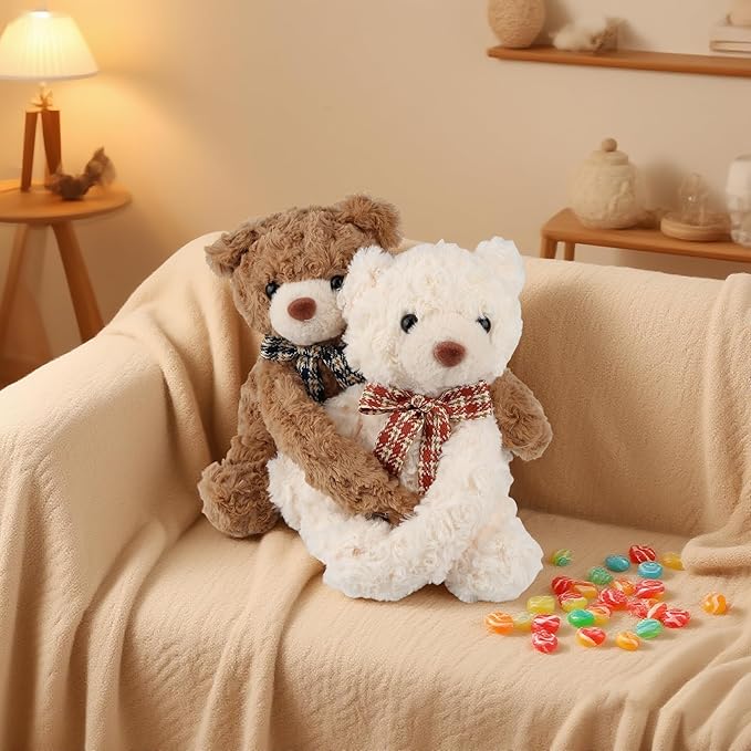 Hugging Teddy Bears, Two Hugging Teddy Bears Stuffed Animals for Couple Girlfriend Girls Kids with Paw Hook and Loop, Soft Plush Toys Companion Gifts for Valentines Birthday Christmas Room Home Decor