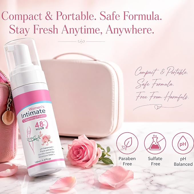 AOAO Intimate Wash for Women, Gentle Sensitive Feminine Wash, ph Balance Cleanser, Herbal Infused Cleansing Foam, Probiotic Enriched, Self-Foaming Pump, Sulfate-Free, 5 Fl Oz