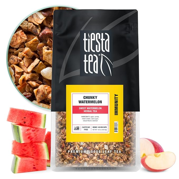 Tiesta Tea - Chunky Watermelon, Loose Leaf, Sweet Watermelon Herbal Tea, Premium Non-Caffeinated Fruit Blend, Makes Hot or Iced & Brews Up to 200 Cups, 16oz Resealable Bulk Pouch