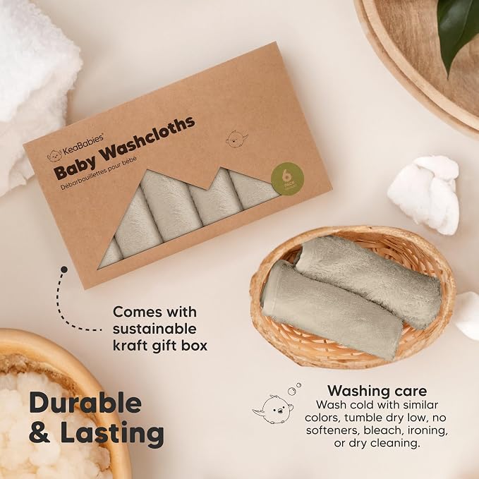 6-Pack Baby Washcloths – Soft Absorbent Viscose from Bamboo Washcloths for Face, Body, Baby Towels for Newborn, Kids, Toddlers,Infant,Gentle on Sensitive Skin,10x10 Reusable Face Towels(Earth Brown)