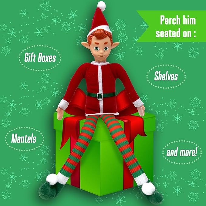 The Original Elf 12" Plush Christmas Elf Doll – Poseable Shelf Sitter with Dangling Legs – Perfect for Christmas Decorations, Toy Elf for Kids, Mini Elf Christmas Elves, and Elf Tree Topper