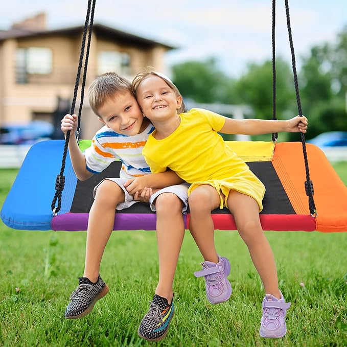 Hapfan Swing Sets for Backyard with 45" Platform Saucer Swing and Belt Swing, 440 lbs Swingset Outdoor for Toddler and Kids 3-8 Backyard