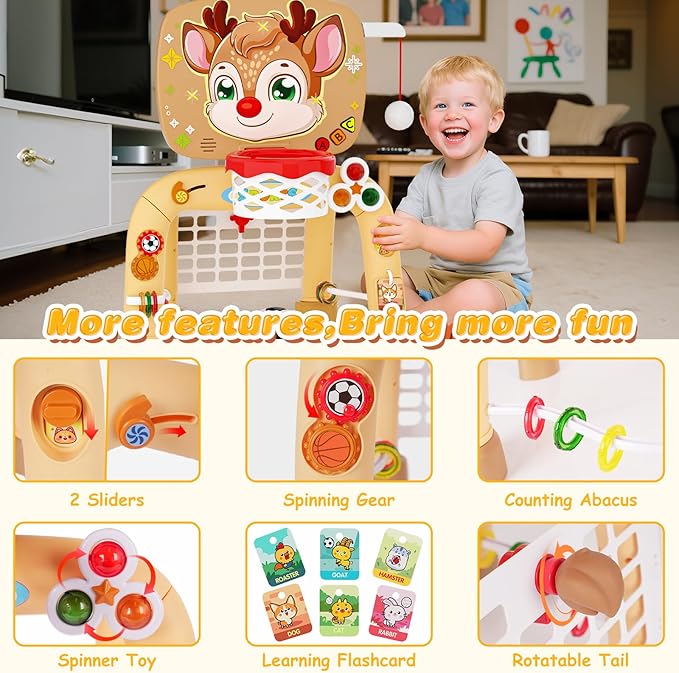 Toddler Basketball Hoop Tball Set & Soccer Goal Play Activity Center,Toys for 1 2 3 Year Old Boys Girls,Montessori Sports Toys with Sound Music Christmas Birthday Gifts for Baby Kids 12 Months+