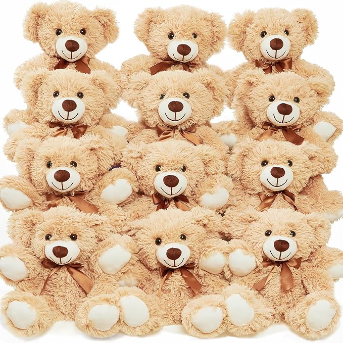 Teddy Bears Bulk 12 Packs Teddy Bear Stuffed Animal Plush Toys Gift for Kid Girlfriend,13.5 Inches Light Brown Stuffed Bears for Christmas Valentine's Wedding Party