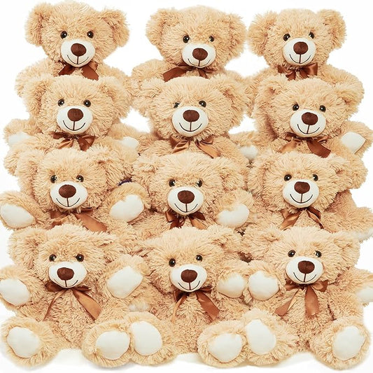 Teddy Bears Bulk 12 Packs Teddy Bear Stuffed Animal Plush Toys Gift for Kid Girlfriend,13.5 Inches Light Brown Stuffed Bears for Christmas Valentine's Wedding Party