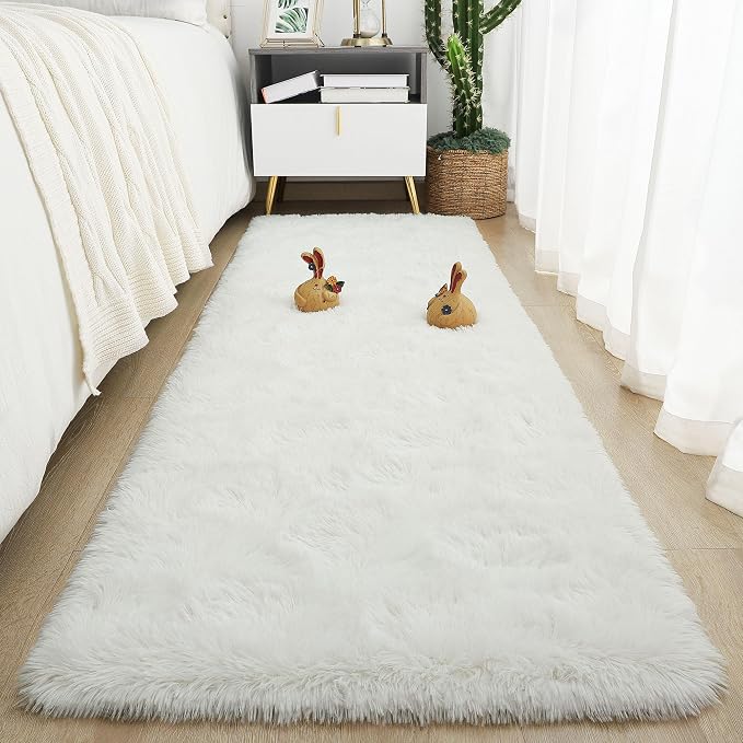 Tepook Soft Runner Rugs for Bedroom 2x6 ft with Rubber Backing, Cream Fluffy Rugs for Living Room, Shag Bedside Rug Fuzzy Plush Carpet for Room, Area Rug for Dorm Nursery Hallway Indoor Home Decor